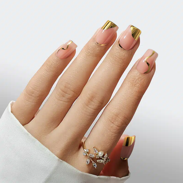 Nail Pop Studio - Golden Hour Square Nails - Press On Nails | Long Lasting & Reusable