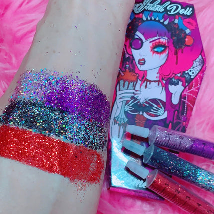 Inked Doll Cosmetics - *GLITTER SYRINGES* + FATAL VOWS LASH* DUO "Coffin Collections" GlamDoll Glitter