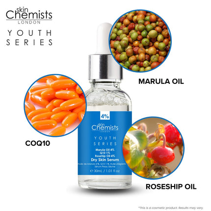 skinChemists US - Dry Skin Serum Marulua Oil 4%, Q10 1%, Rosehip Oil 4% 30ml