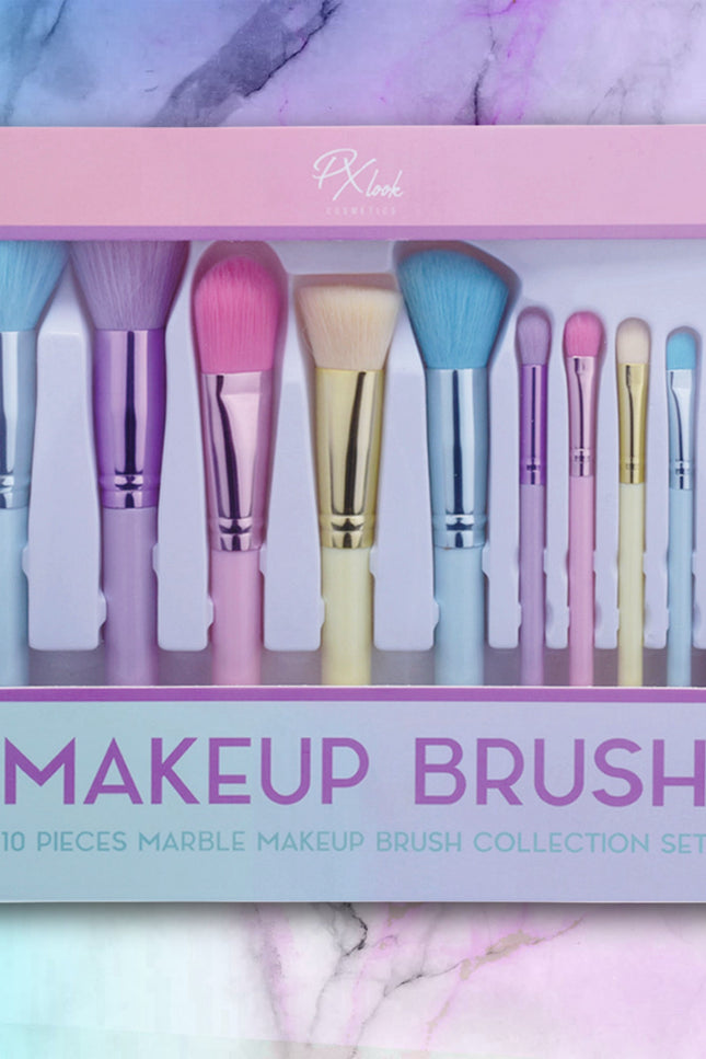 Prolux Cosmetics - Makeup Brush - 10pc Marble Makeup Brush Collection Set