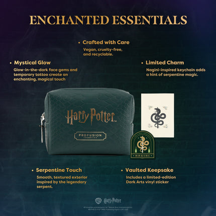 Profusion Cosmetics - HP Dark Arts | Nagini Cosmetic Bag with Face Gems & Temporary Tattoo