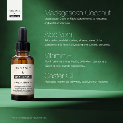 skinChemists US - Madagascan Coconut Facial Serum - 30ml - Hydrating & Soothing Serum with Aloe Vera & Vitamin E for Radiant, Nourished Skin