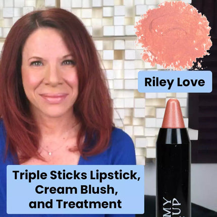 Mommy Makeup - Triple Sticks Lipstick, Cream Blush, and Treatment in Riley Love