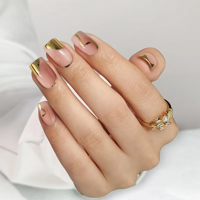 Nail Pop Studio - Golden Hour Square Nails - Press On Nails | Long Lasting & Reusable