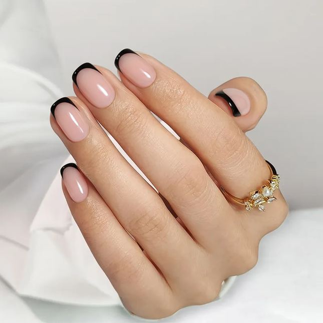 Nail Pop Studio - Classic Black French Square Nails - Press On Nails | Long Lasting & Reusable