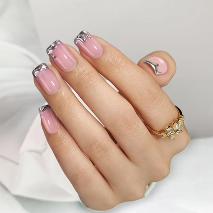 Nail Pop Studio - Chrome Edge Square Nails - Press On Nails | Long Lasting & Reusable