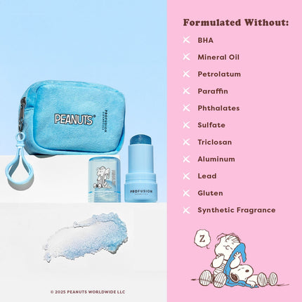 Profusion Cosmetics - Peanuts 75th | Linus’s Cozy Tint PH Color Changing Balm & Security Blanket Pouch