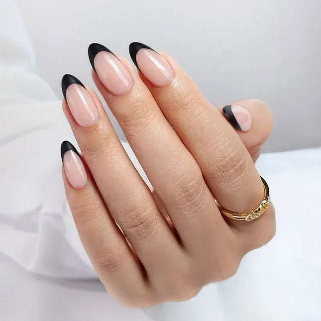 Nail Pop Studio - Black French Almond Nails - Press On Nails | Long Lasting & Reusable