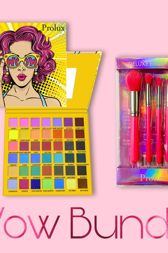 Prolux Cosmetics - Wow Bundle | Eyeshadow Palette & Neon Pink Brush Set