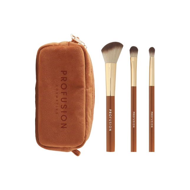 Profusion Cosmetics - Pumpkin Spice | Cinnamon Sticks 3 PC Face & Eye Brush & Bag Set