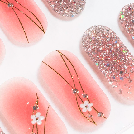 Candied Nails - Nail Sticker - Pink Daisy Golden Gel Nails