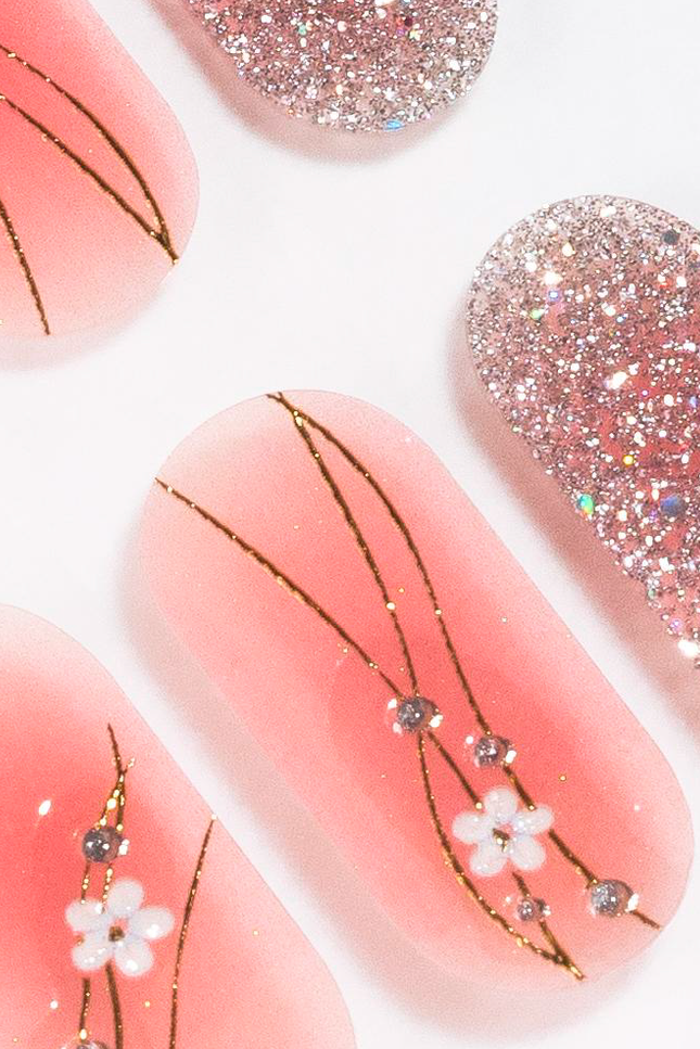 Candied Nails - Nail Sticker - Pink Daisy Golden Gel Nails