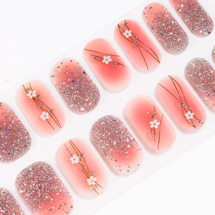 Candied Nails - Nail Sticker - Pink Daisy Golden Gel Nails
