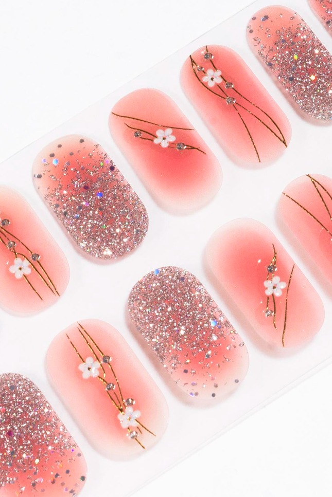 Candied Nails - Nail Sticker - Pink Daisy Golden Gel Nails